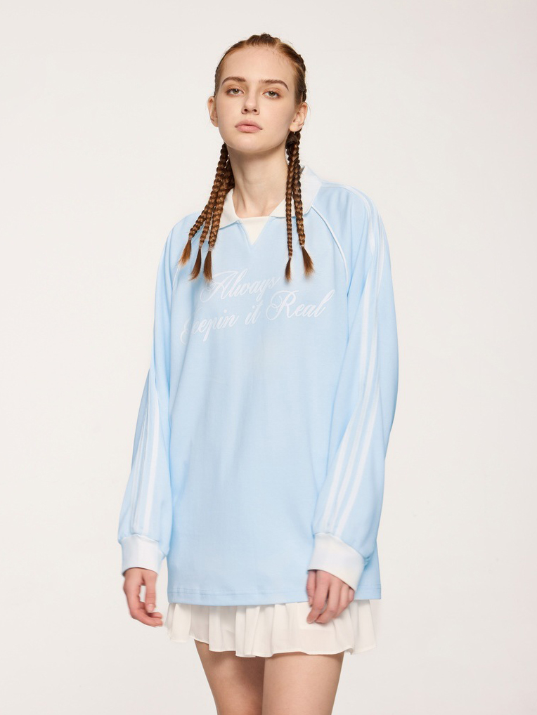 Lapel long-sleeved retro sports style T-shirt