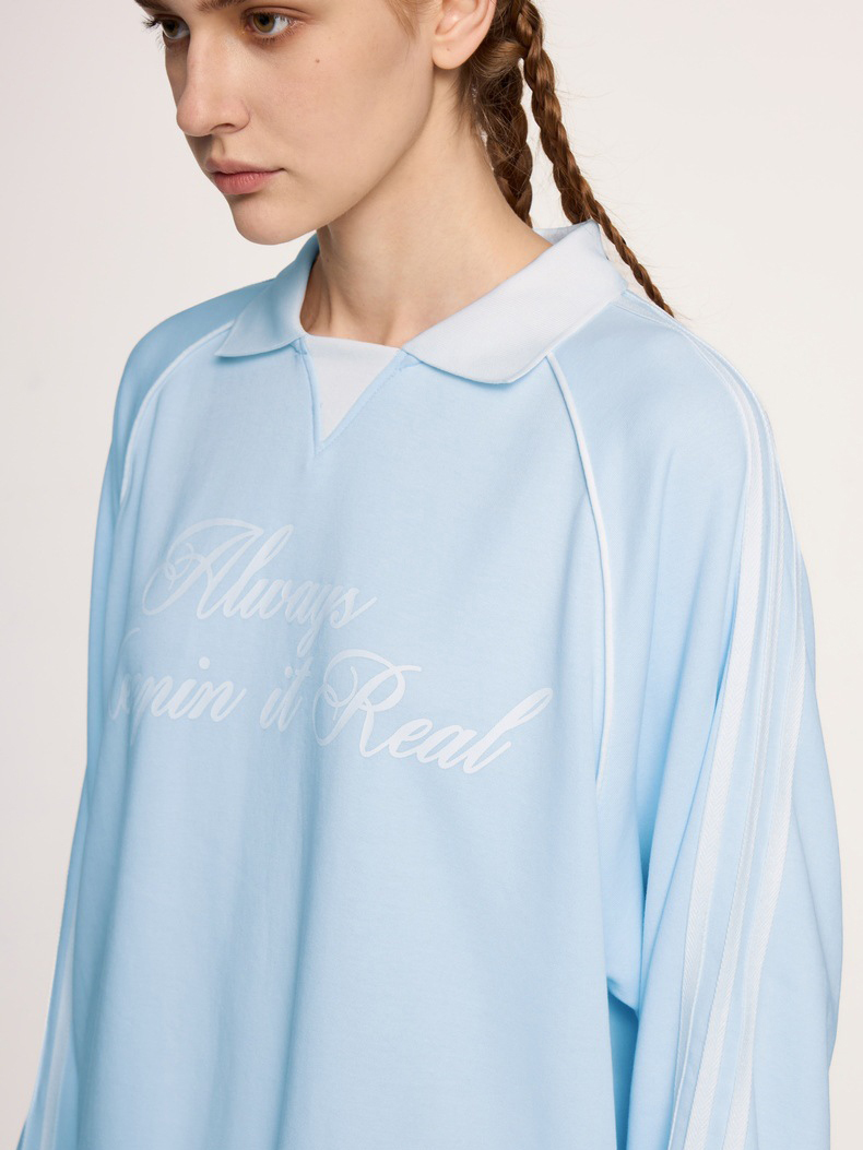 Lapel long-sleeved retro sports style T-shirt