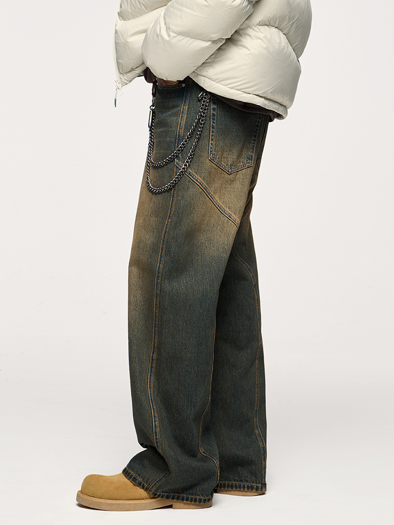 3D Cutting Washed Jeans Street Loose Casual Pants