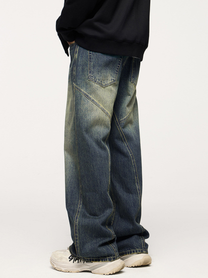 3D Cutting Washed Jeans Street Loose Casual Pants