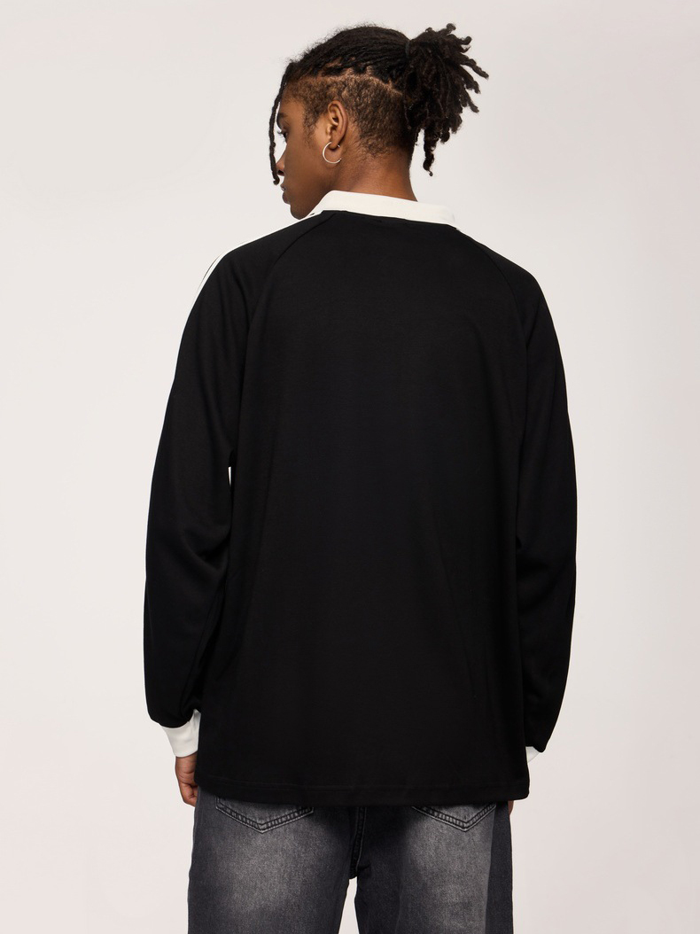 Lapel long-sleeved retro sports style T-shirt