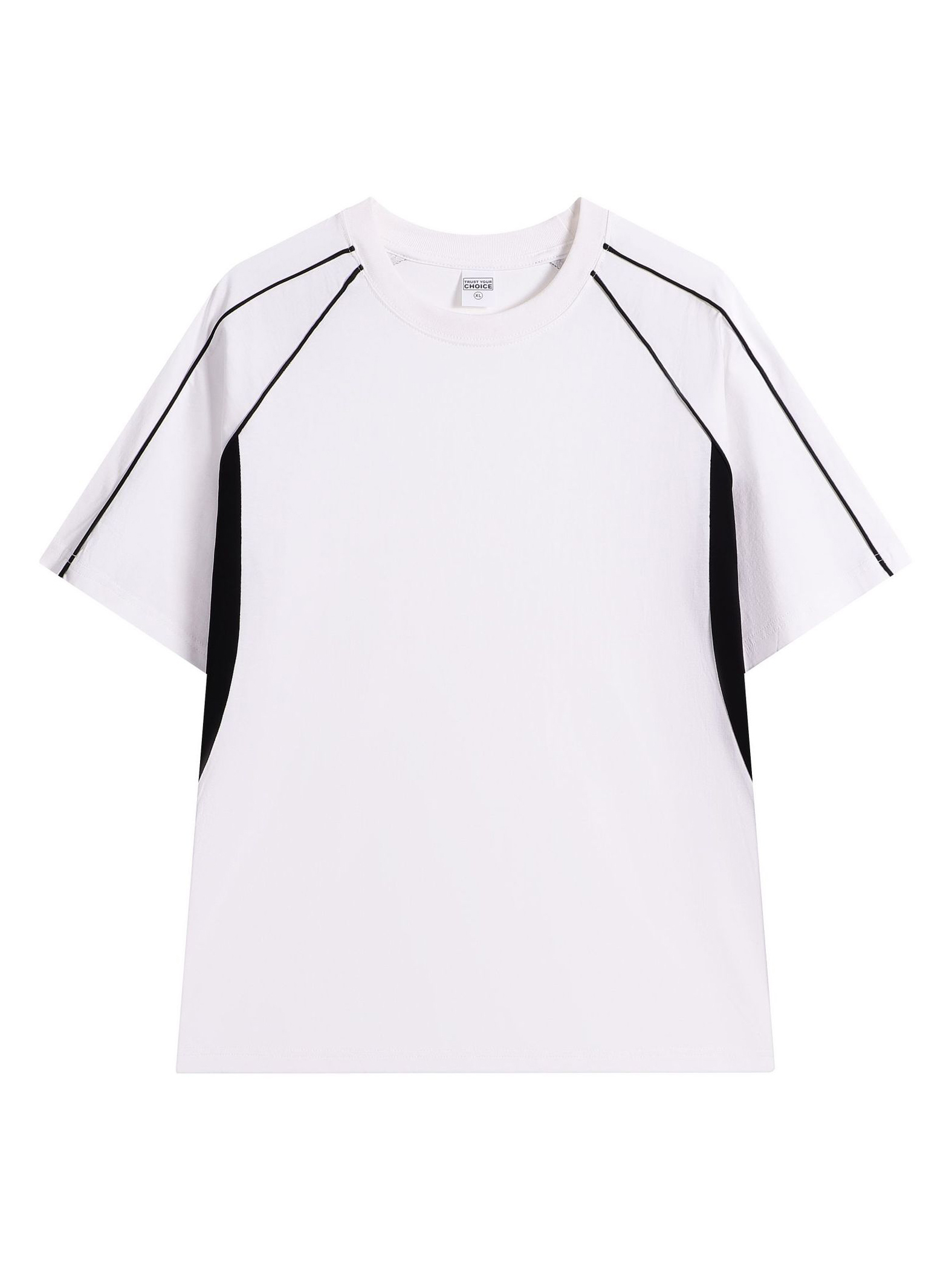 Color Block Crew Neck Heavyweight Cotton Relaxed Fit T-shirt  With Geometric Detailing