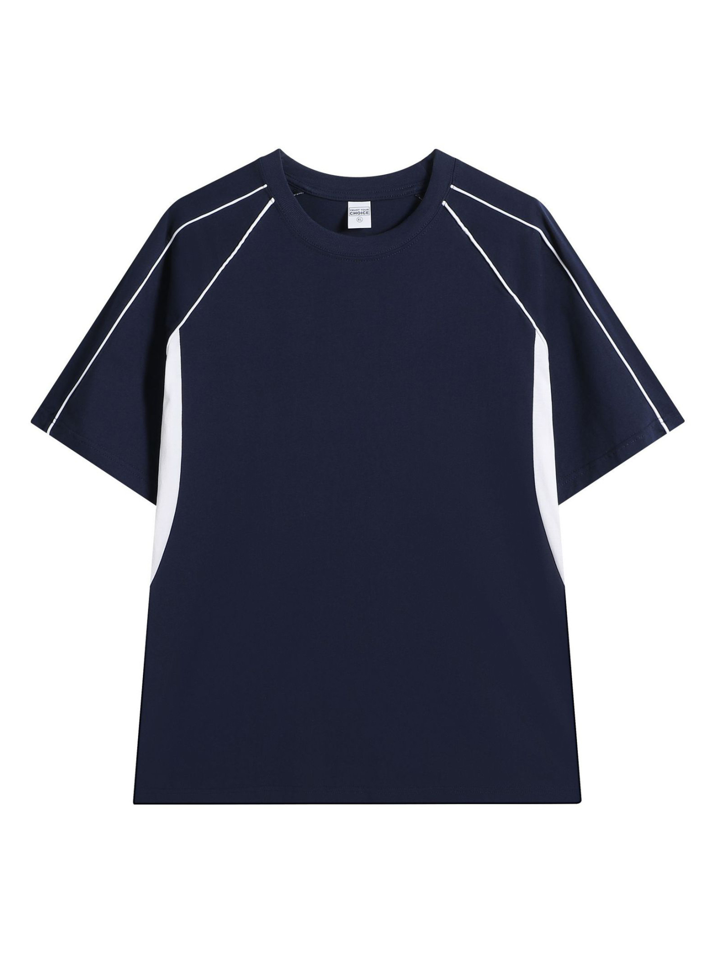 Color Block Crew Neck Heavyweight Cotton Relaxed Fit T-shirt  With Geometric Detailing