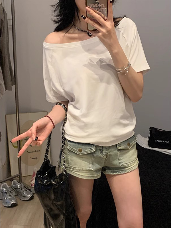 Basic Asymmetric Off Shoulder T-shirt For Women