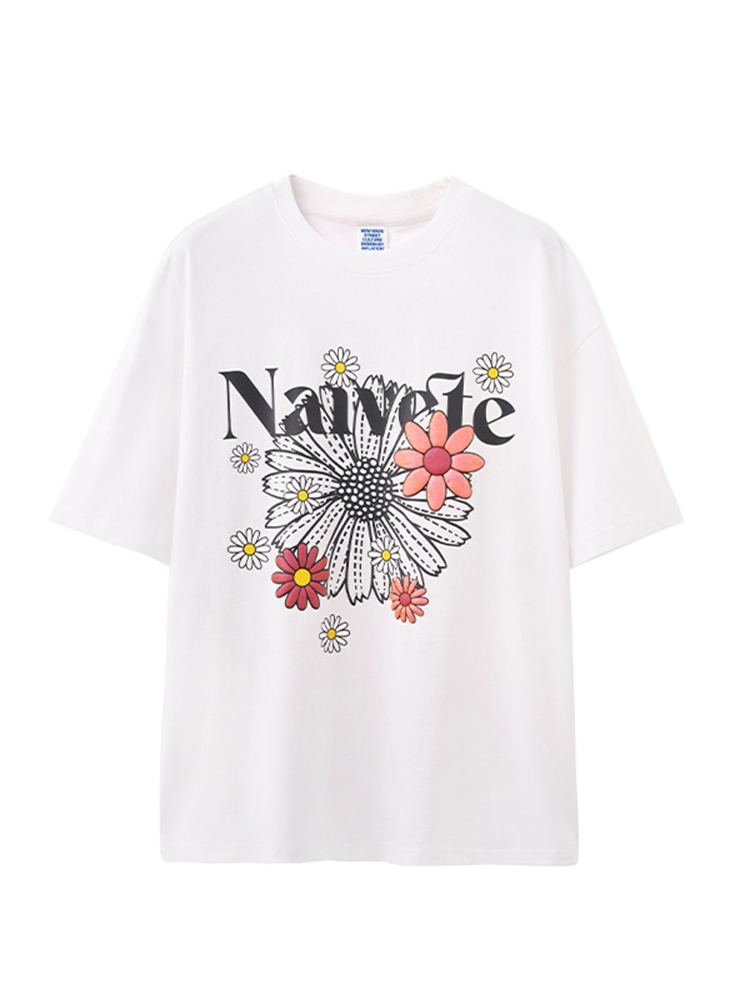 Colorful Bubble Daisy Print Street Loose Short Sleeve T-shirt
