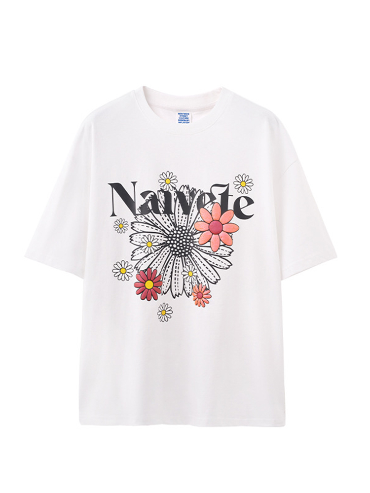 Colorful Bubble Daisy Print Street Loose Short Sleeve T-shirt