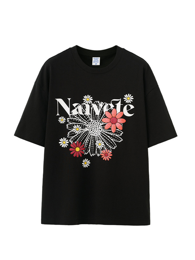 Colorful Bubble Daisy Print Street Loose Short Sleeve T-shirt