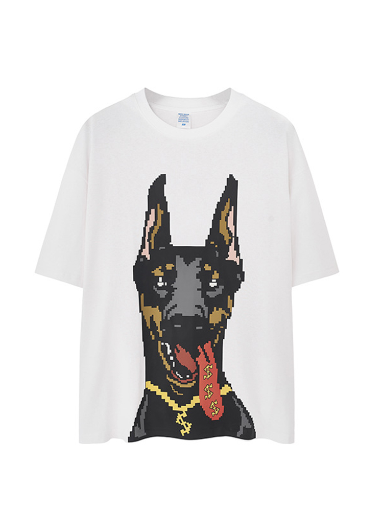 Luminous Doberman Print Street Loose Short Sleeve T-Shirt