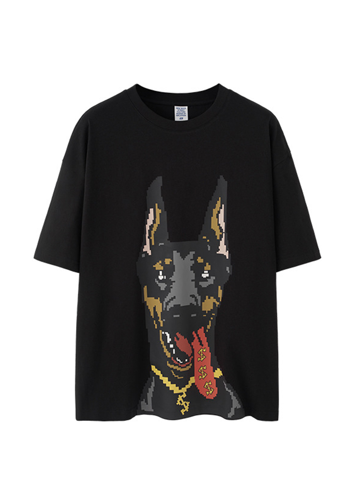 Luminous Doberman Print Street Loose Short Sleeve T-Shirt