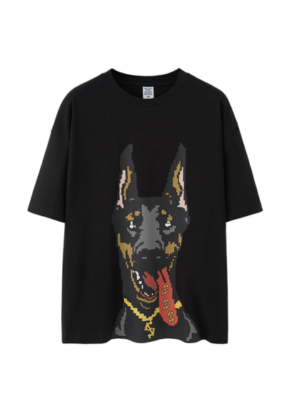 Luminous Doberman Print Street Loose Short Sleeve T-Shirt