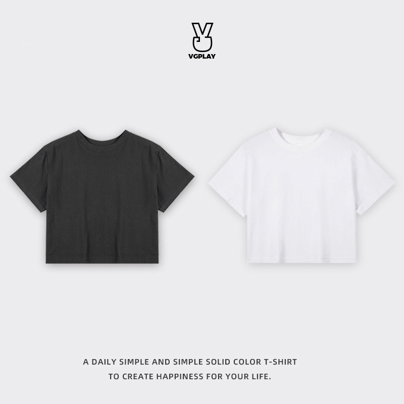 Loose Cropped Tops Short-sleeved Cotton T-shirt For Women