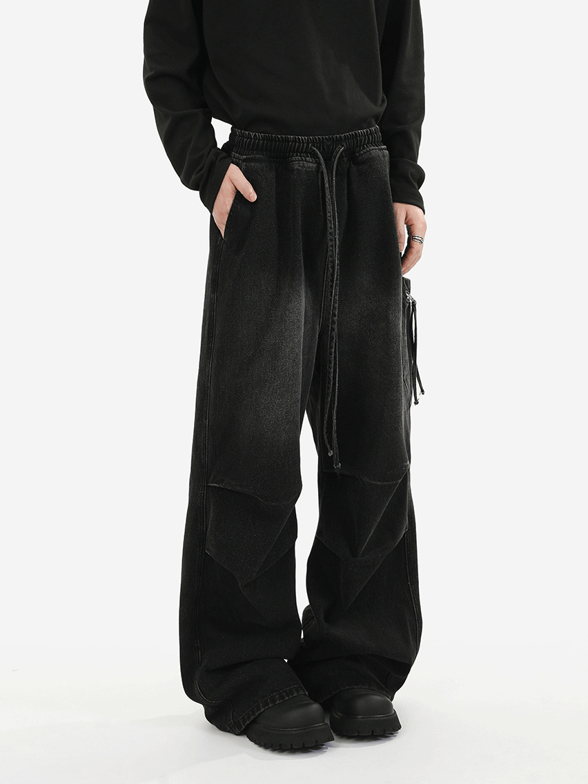 Trendy Summer Lightweight Wide-Leg Pants Flowy Draped Trousers with Floor-Length Silhouette