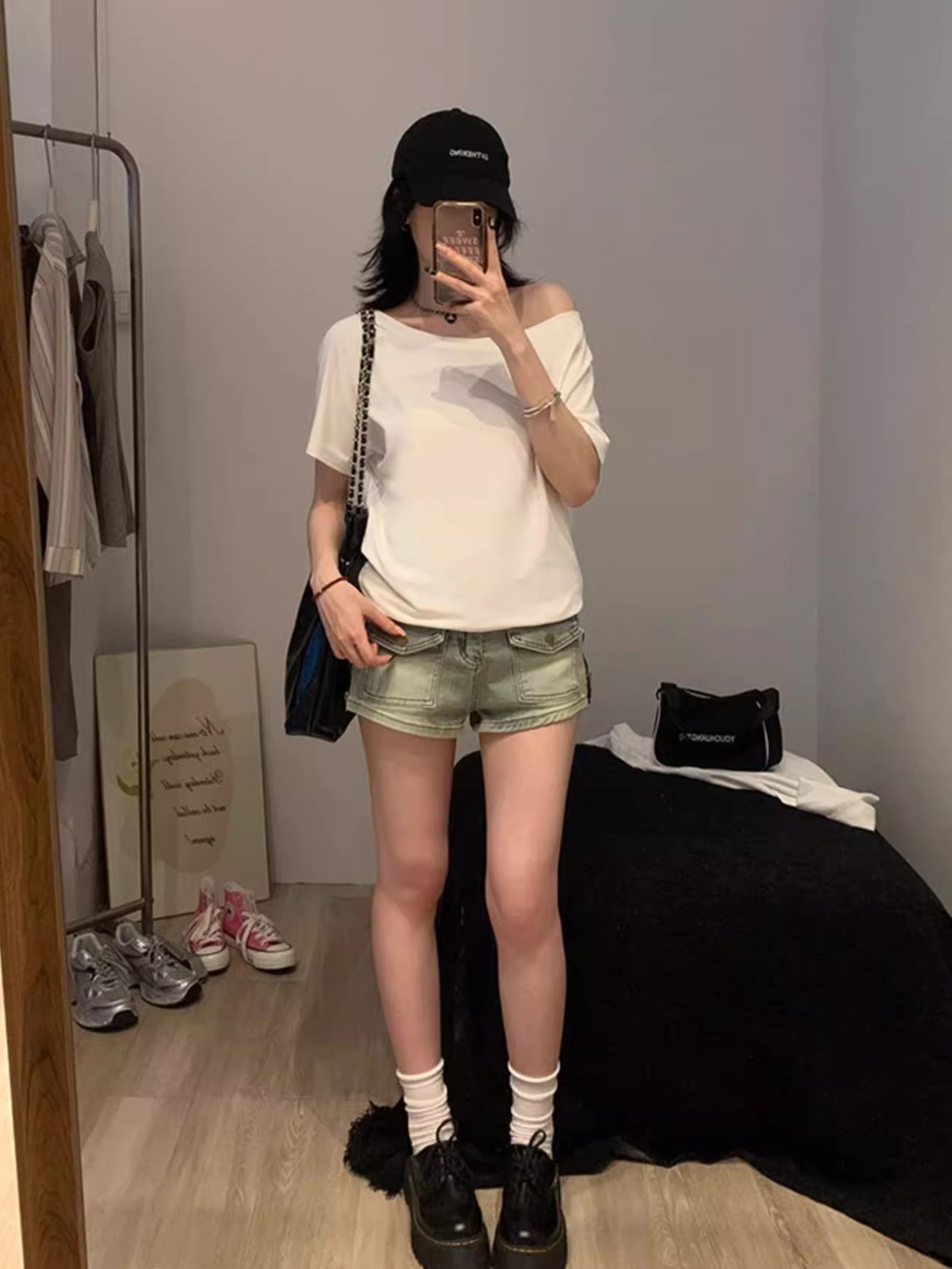 Basic Asymmetric Off Shoulder T-shirt For Women