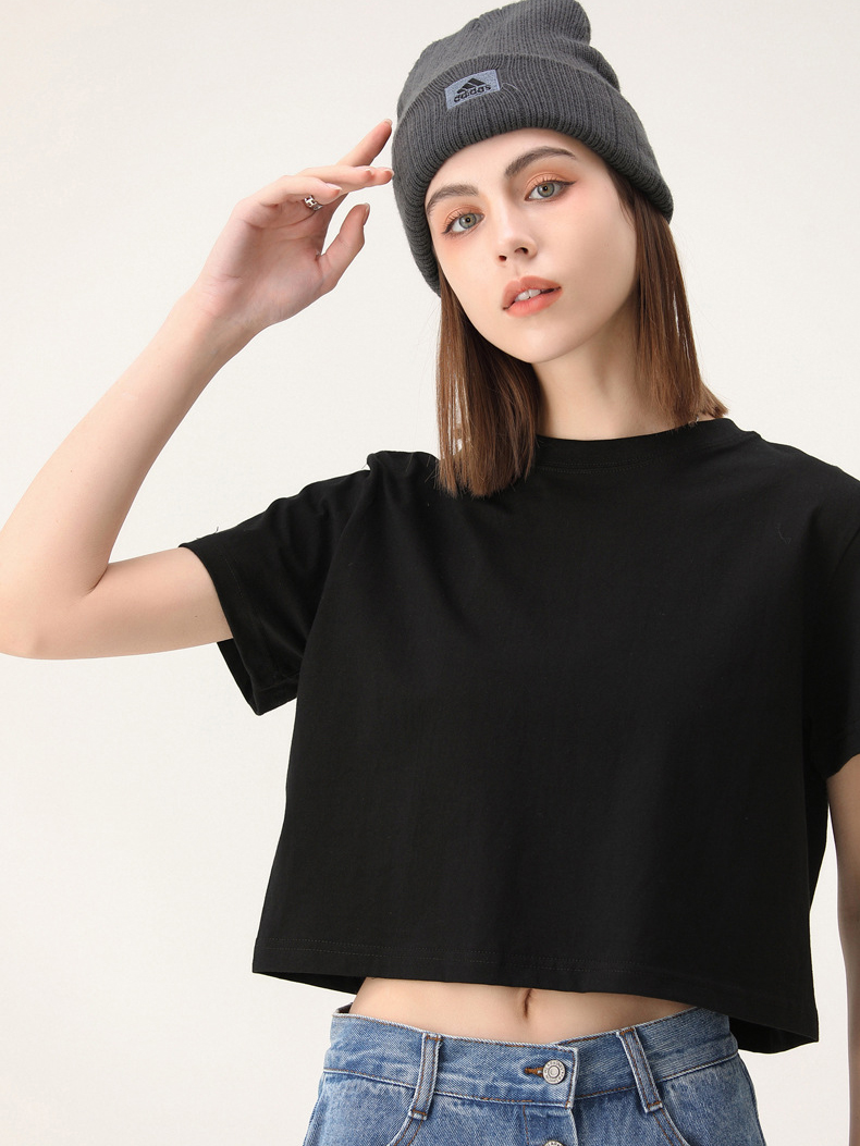 Loose Cropped Tops Short-sleeved Cotton T-shirt For Women