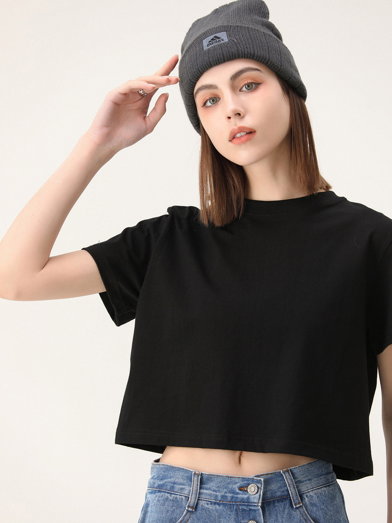 Loose Cropped Tops Short-sleeved Cotton T-shirt For Women