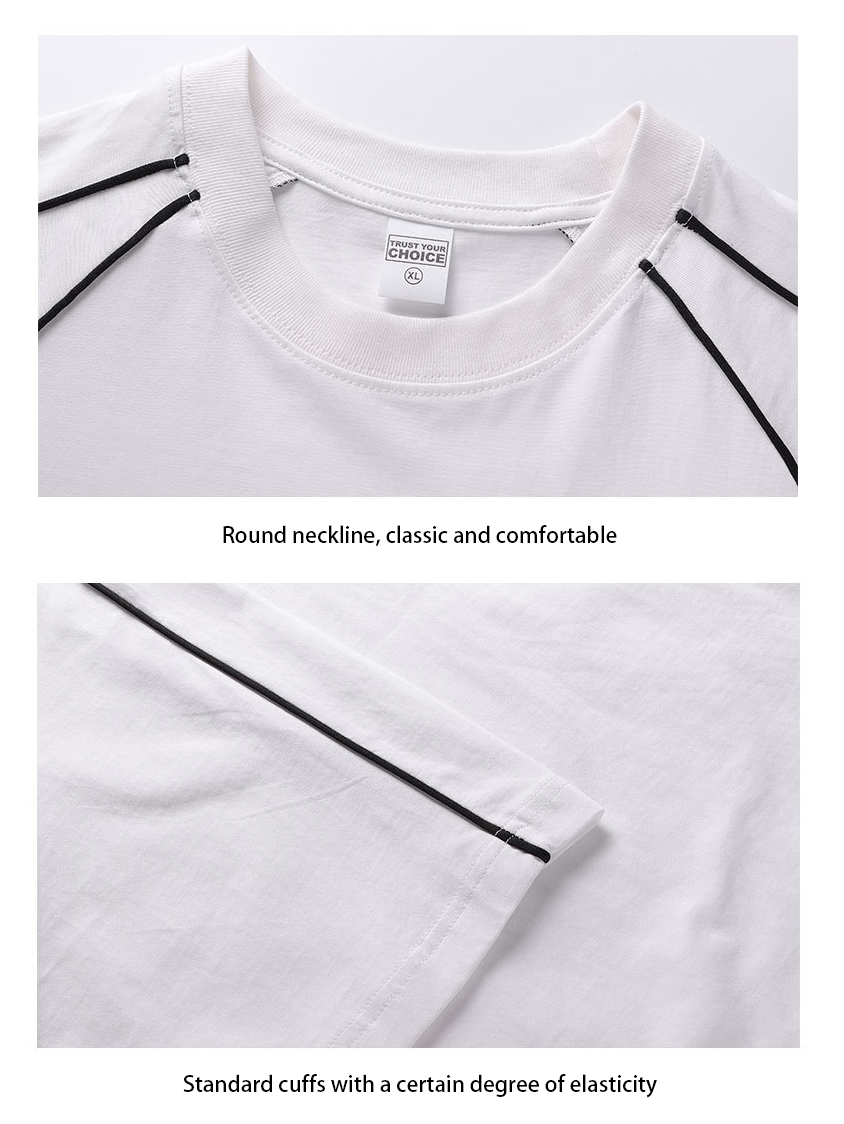 Color Block Crew Neck Heavyweight Cotton Relaxed Fit T-shirt  With Geometric Detailing