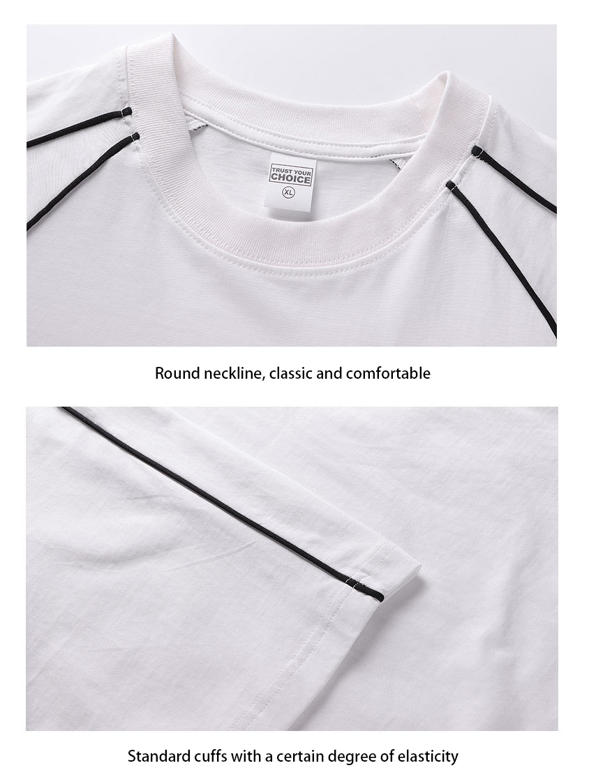 Color Block Crew Neck Heavyweight Cotton Relaxed Fit T-shirt  With Geometric Detailing