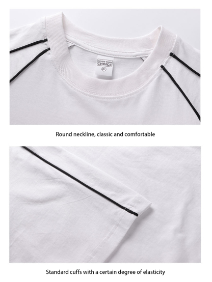 Color Block Crew Neck Heavyweight Cotton Relaxed Fit T-shirt  With Geometric Detailing