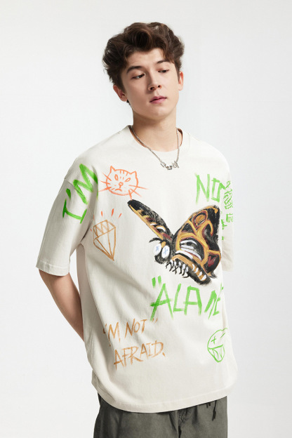 Graffiti Print Street Style Loose Short-sleeved T-shirt