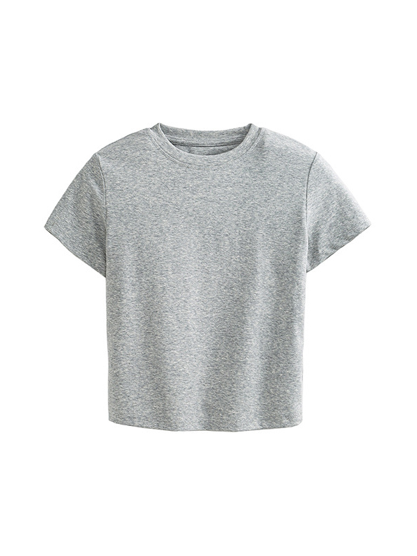 Basic Cropped Tops Short-sleeved Cotton T-shirt For Women
