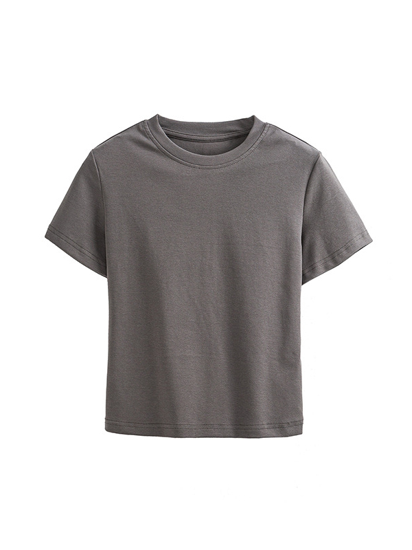 Basic Cropped Tops Short-sleeved Cotton T-shirt For Women