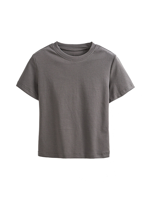 Basic Cropped Tops Short-sleeved Cotton T-shirt For Women