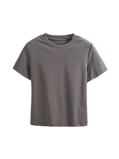 Basic Cropped Tops Short-sleeved Cotton T-shirt For Women