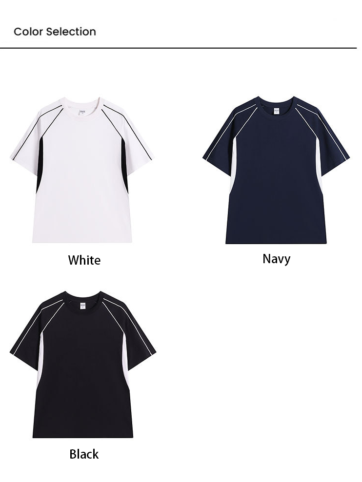 Color Block Crew Neck Heavyweight Cotton Relaxed Fit T-shirt  With Geometric Detailing