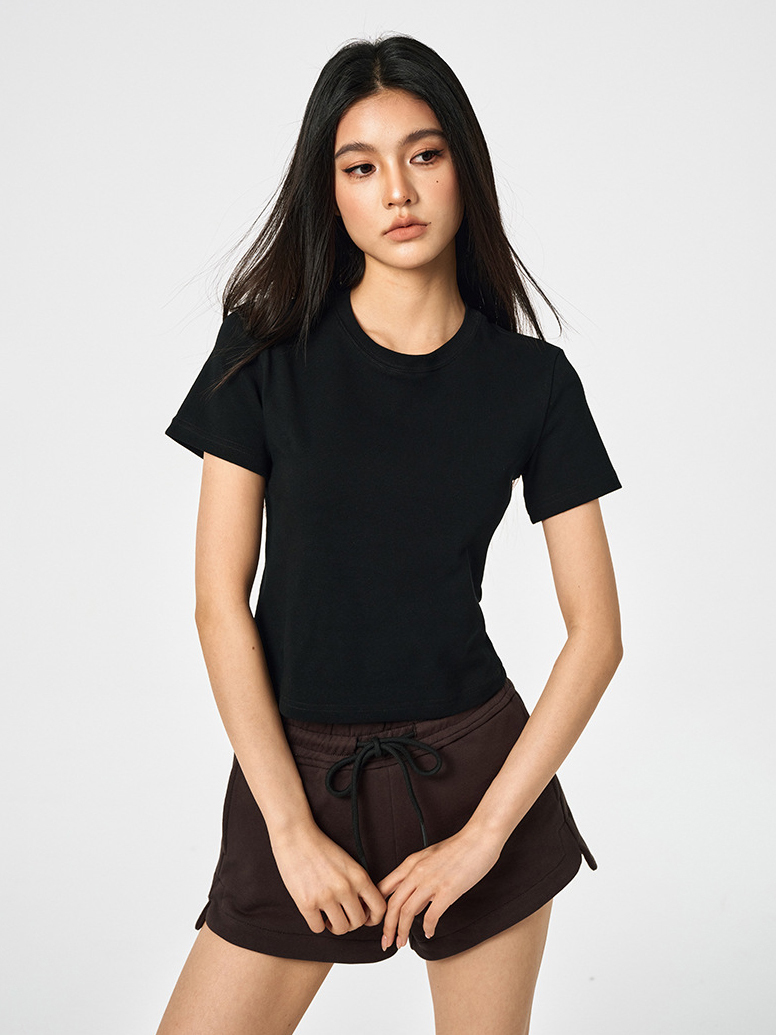 Basic Cropped Tops Short-sleeved Cotton T-shirt For Women