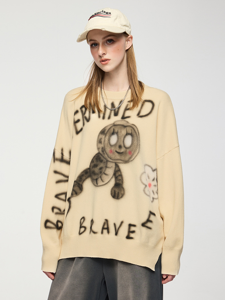 Loose Fit Caterpillar Printed Sweater