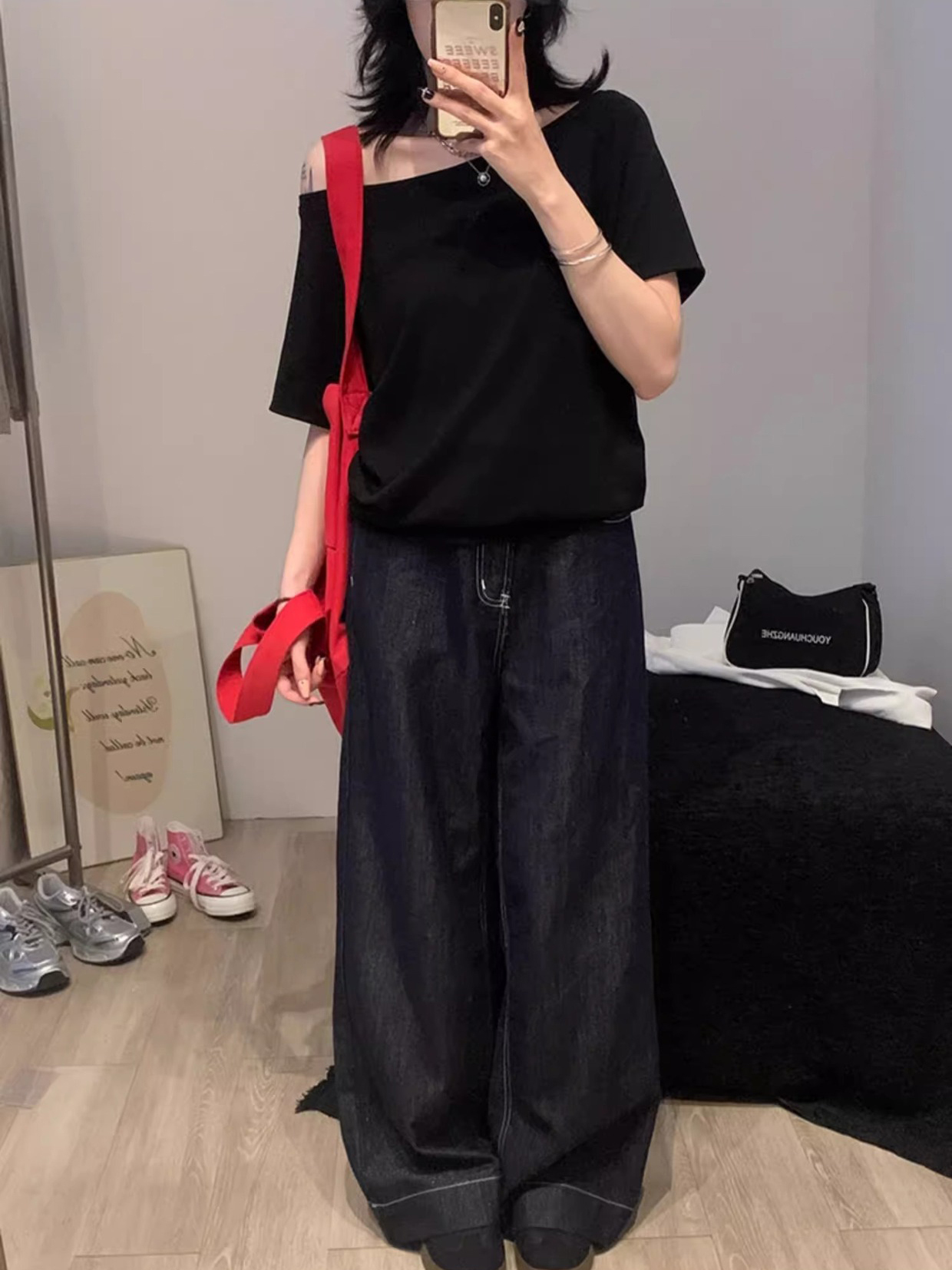 Basic Asymmetric Off Shoulder T-shirt For Women