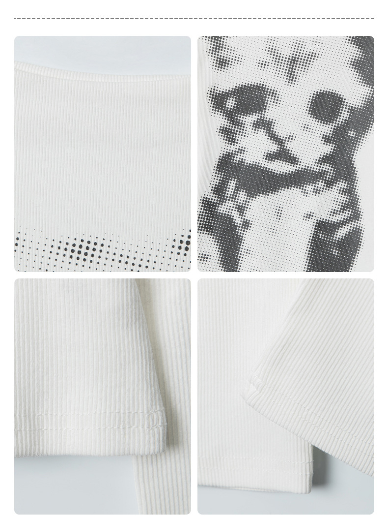 Checkerboard Cat Print Top Women's Long Sleeve Slim Bottoming Round Neck T-Shirt