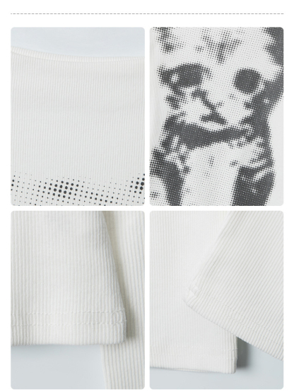 Checkerboard Cat Print Top Women's Long Sleeve Slim Bottoming Round Neck T-Shirt