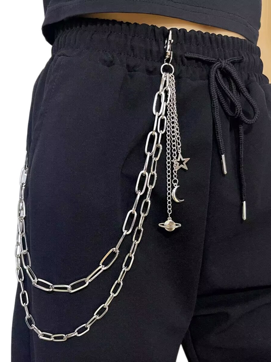 Punk style fashion planet metal pendant multi-layer trouser chain