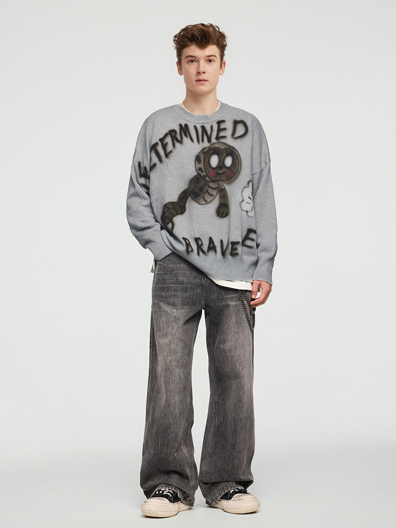 Loose Fit Caterpillar Printed Sweater