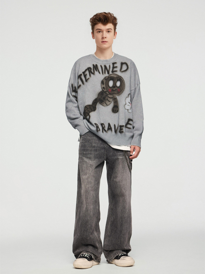 Loose Fit Caterpillar Printed Sweater