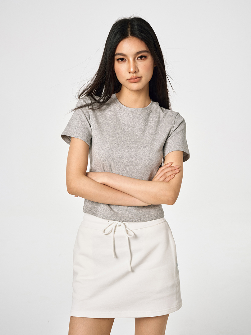 Basic Cropped Tops Short-sleeved Cotton T-shirt For Women