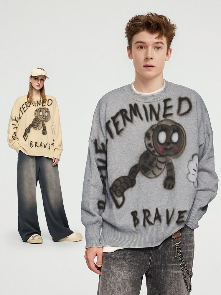 Loose Fit Caterpillar Printed Sweater