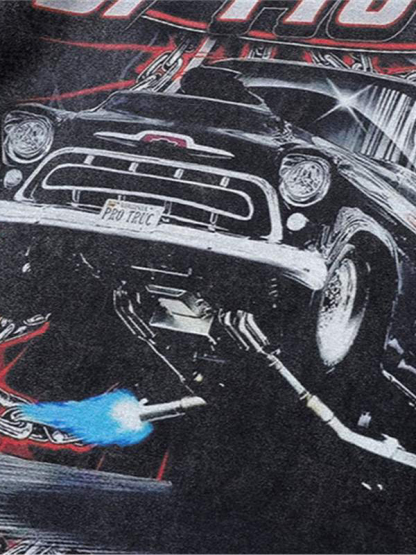 Hiphop Washed Retro Racing Print Short-sleeved T-shirt