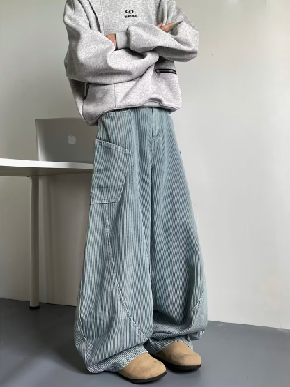 Retro Vertical Striped Wide-leg Jeans