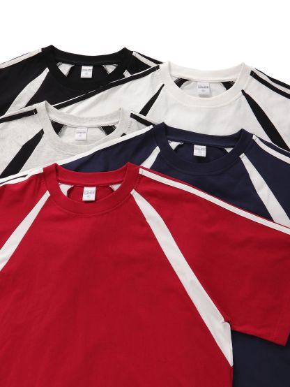 Retro Heavyweight Color Block Cotton Raglan T-shirt