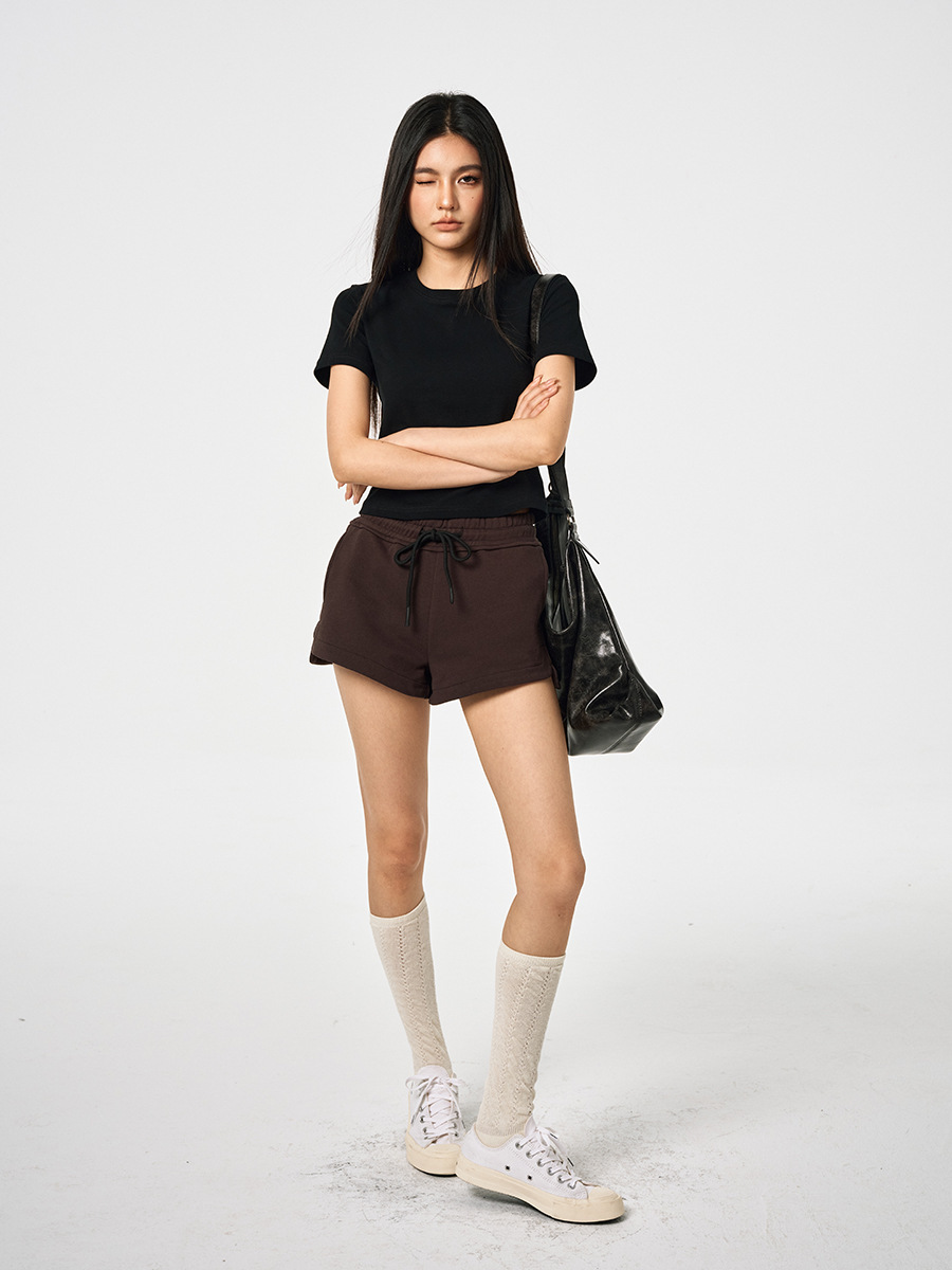 Basic Cropped Tops Short-sleeved Cotton T-shirt For Women