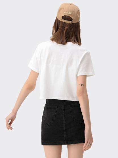 Loose Cropped Tops Short-sleeved Cotton T-shirt For Women