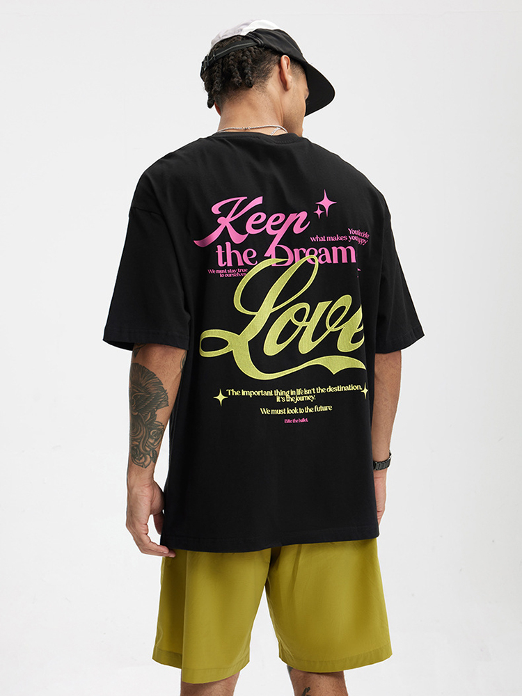 [Copy]Gradient Graffiti Letter Print Street Loose Short-sleeved T-shirt
