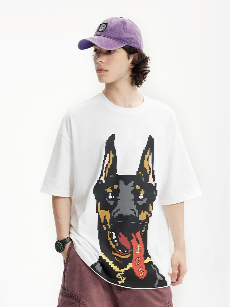 Luminous Doberman Print Street Loose Short Sleeve T-Shirt