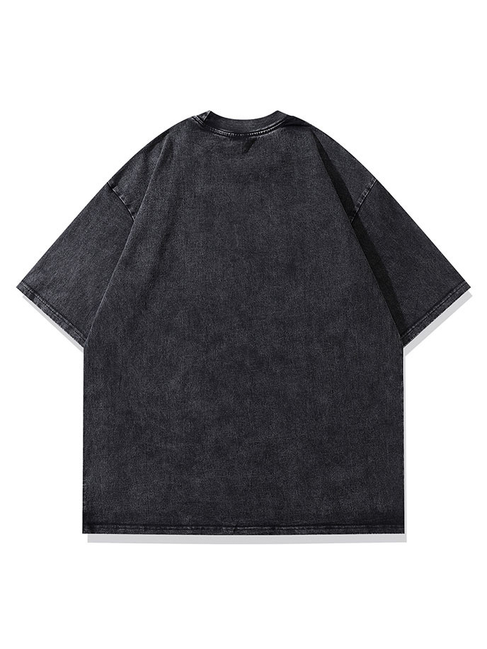 Hiphop Washed Retro Racing Print Short-sleeved T-shirt