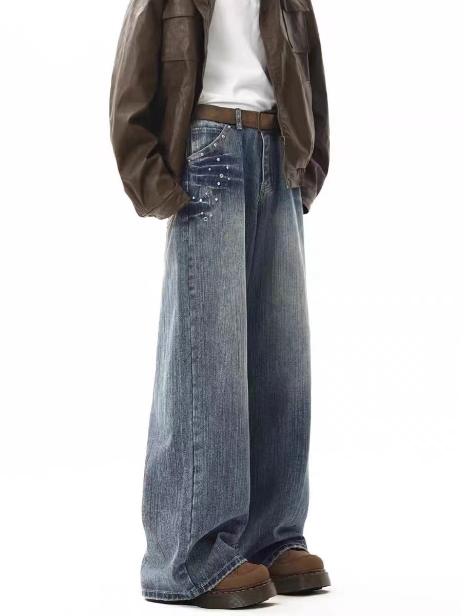 Vintage Slub Texture Relaxed Straight-Leg Jeans