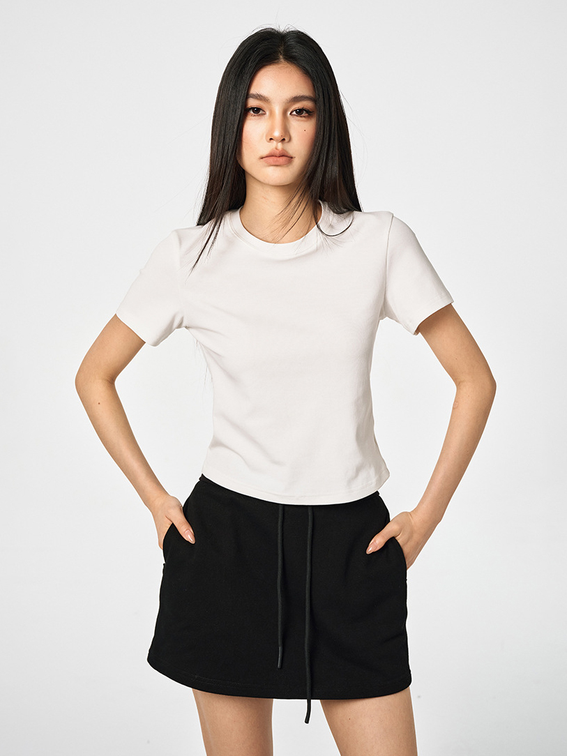 Basic Cropped Tops Short-sleeved Cotton T-shirt For Women