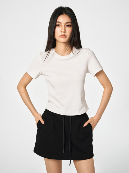 Basic Cropped Tops Short-sleeved Cotton T-shirt For Women