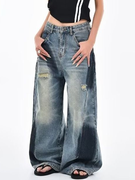 Deconstructed Scythe-Hem Jeans with Spray-Painted Panels & Asymmetric 